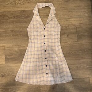 Olivaceous Blue and White Checkered Mini Dress
